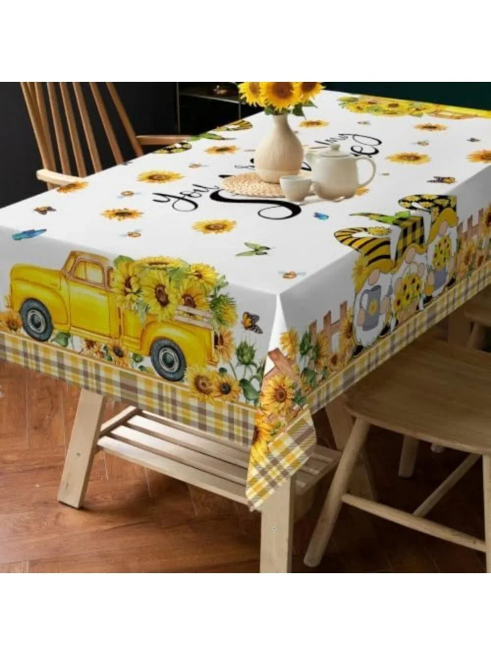 Summer Sunflower Rectangle Tablecloth 52x70 Inch - Vibrant Floral Decor
